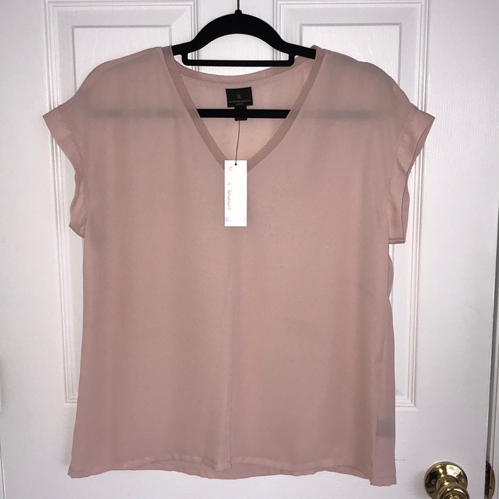 Pretty pink shear short sleeve blouse NWT